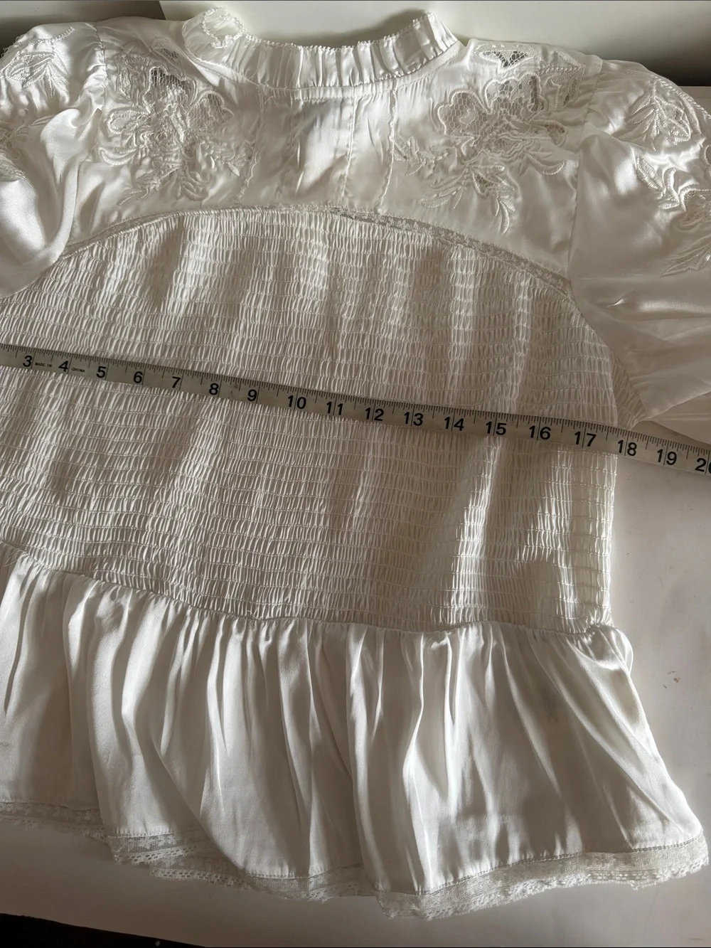 Anthropologie Long Sleeve White Smocked Boho Romantic Blouse size XL